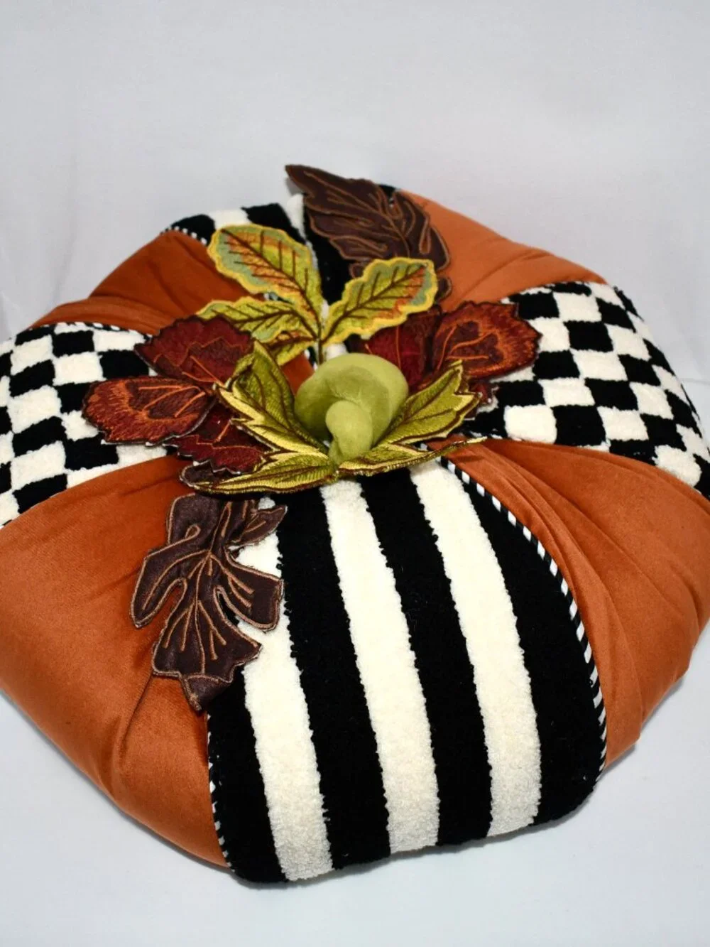 MacKenzie-Childs Harvest Check & Stripe Round Decorative Pillow #75759-1005 NWT